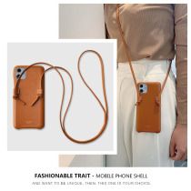 Suitable for apple 13promax mobile phone shell inclinable satchel with rope neck iphone12 female deposit red net red