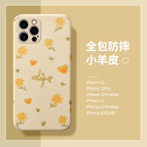 Suitable for Apple 12 mobile phone shell new small lambskin anti-fall iphone13promax color painted yellow flower tennis red woman