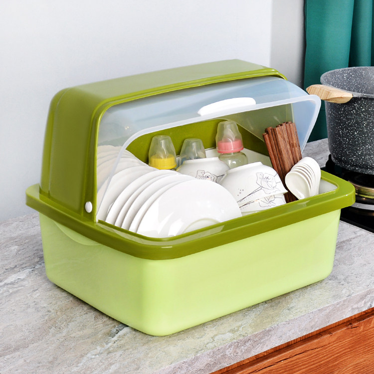 厨房大号塑料碗柜半翻盖放碗箱沥水碗架碗筷收纳盒碗碟置物架家用