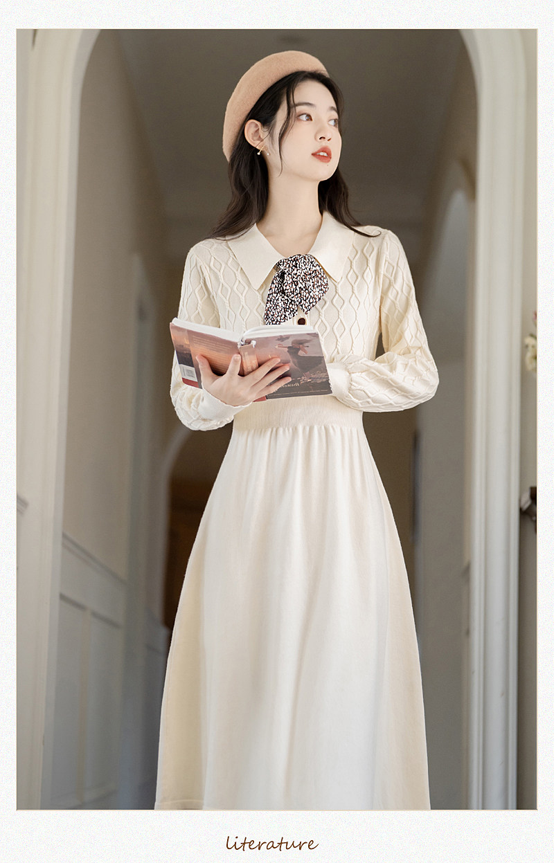 实拍现货法式针织连衣裙 配丝巾 上架 40以上 - 17网