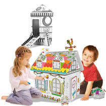 (Chinese version) 3d three-dimensional childrens handmade diy origami Villa rocket graffiti assembly educational interactive toy