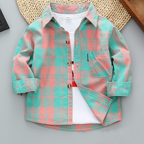 Summer boys plaid shirt long-sleeved mens baby thin childrens Western style shirt cotton childrens baby jacket spring and autumn