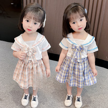 Female childrens clothing 2021 summer bow doll collar childrens culottes two-piece New childrens clothing jk children