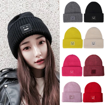 Hat womens autumn and winter warm wool thickened knitting students new Korean version of the wild net red smiley face ins tide cold hat