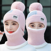 Hat Womens winter cycling windproof one-piece hat electric car autumn and winter cold warm velvet thick wool cap