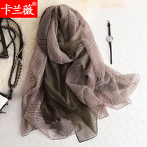 Thousand birds silk scarves womens autumn and winter thin driving foreign fashion Korean version of Joker super large shawl cotton and linen scarf winter