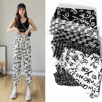 Chiffon bloomers women 2021 summer new letter printing graffiti elastic waist loose waist loose toe sports casual pants