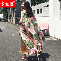 Silk scarf ladies summer sunscreen shawl Joker Beach beach resort beach towel oversized gauze National style scarf