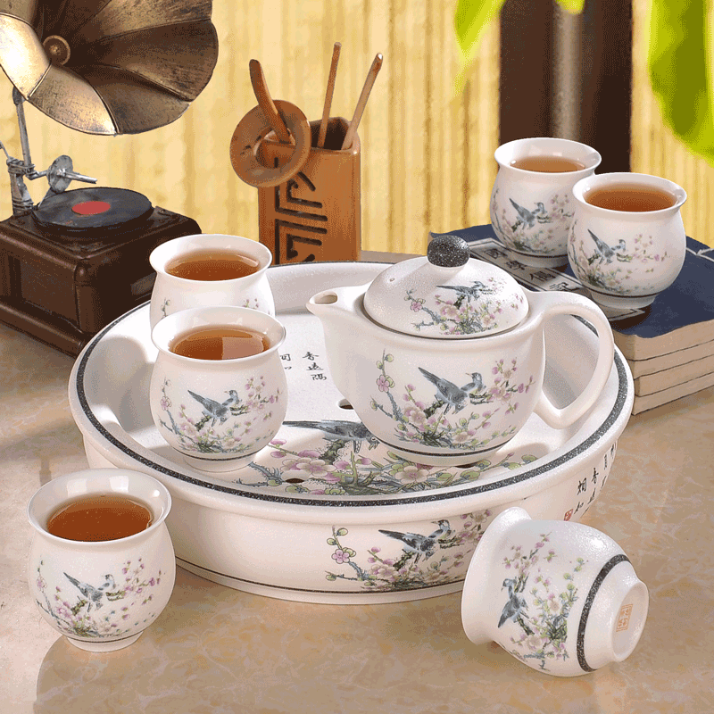 The Was suit household modern jingdezhen ceramic kung fu tea cups contracted circular teapot tea tray package