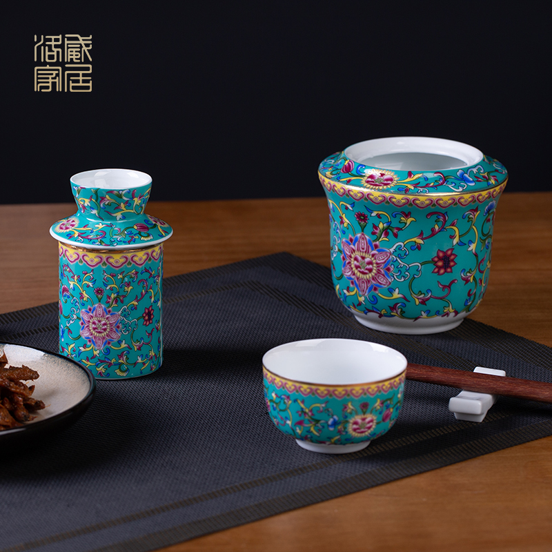 Luo wei wen hip household hot Chinese wine wine jingdezhen ceramics suit hot wine liquor cup of rice wine liquor