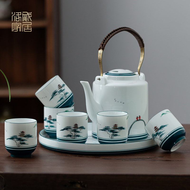 New hand - made ceramic Chinese landscape make tea tea set home sitting room is contracted teapot teacup tea tray