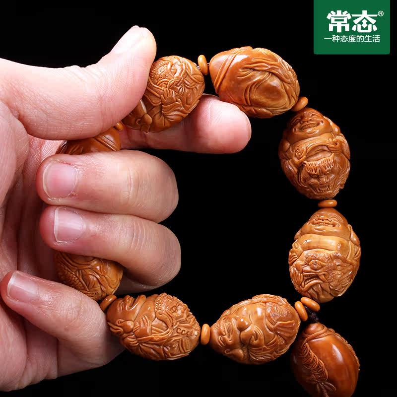 常态核雕 苏工橄榄核弥勒手串 橄榄胡弥勒佛手链男士大籽zsjp2043