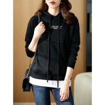 UJIA Super fire cec ladies 2021 autumn new black hooded pullover loose short coat coat