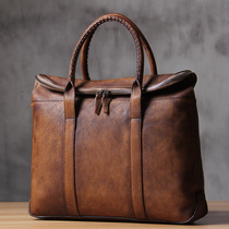 Original vintage handmade leather mens bags imported tanned leather horizontal hand mens bags vertical casual computer bags