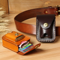 Handmade headline tanned cowhide cigarette box small pocket household outsourcing leather vintage lighter business card wallet