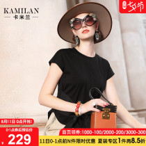 Camilan 2021 summer new round neck short-sleeved black white t-shirt womens loose short thin clothes top