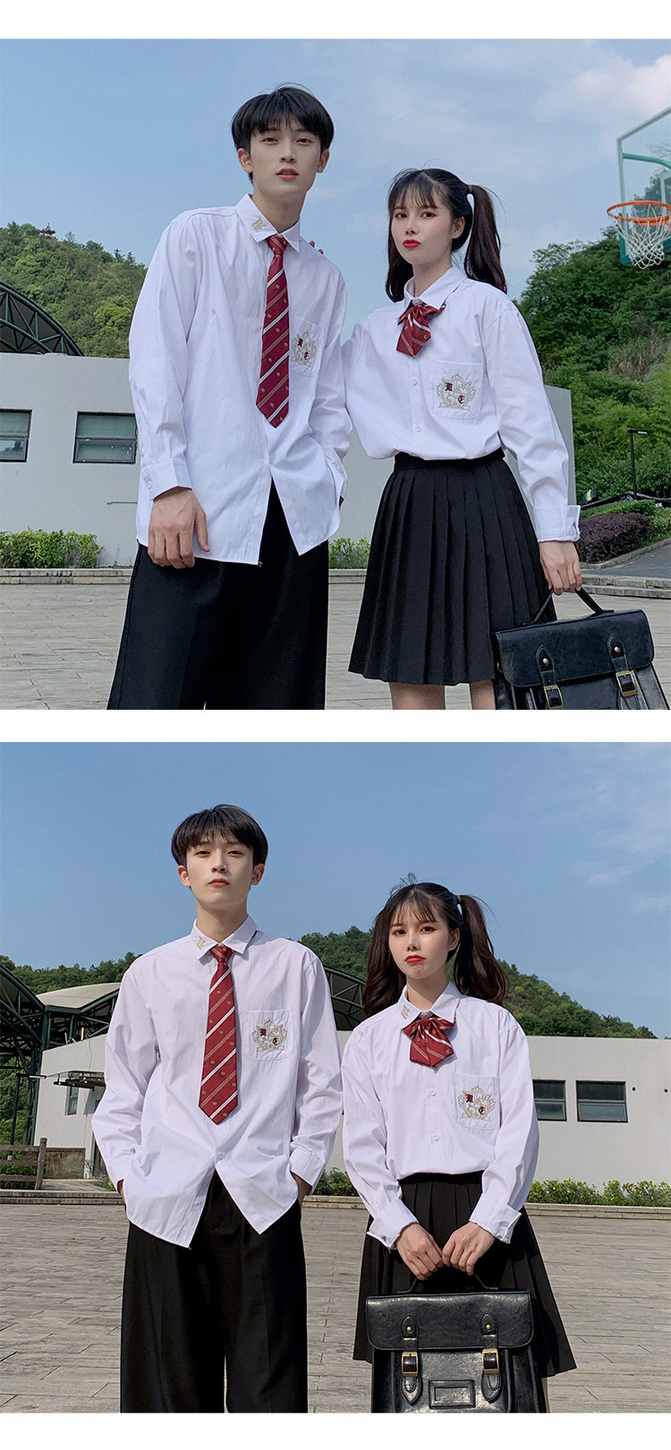 送领带刺绣长袖衬衫jkdk制服情侣装班服