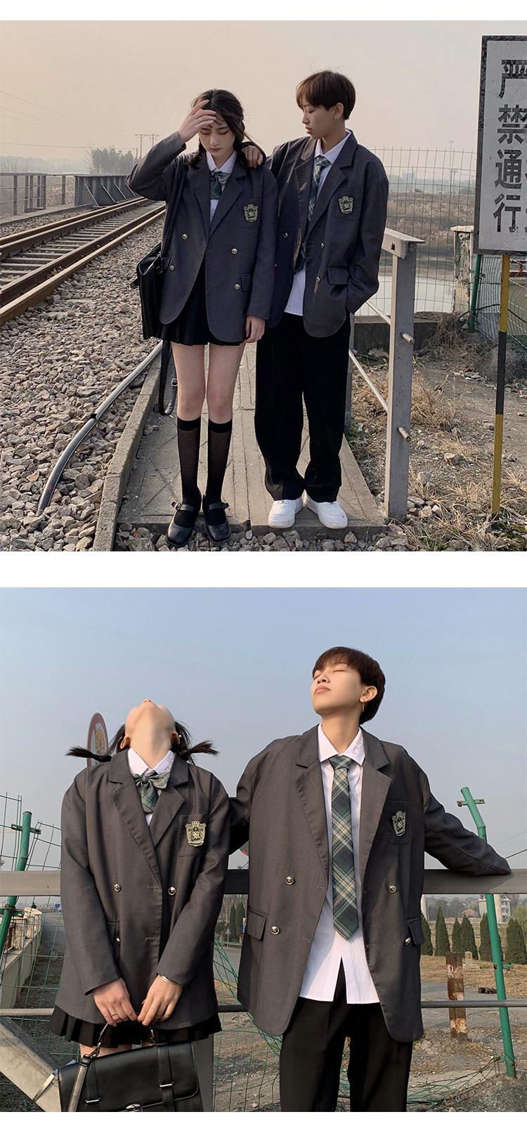 c316x616p95春装新款jkdk勋章双排扣宽松西装制服班服情侣装