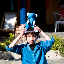 Blue sequel dye Little Bear Diagonal Satchel Hanging for blue male and female universal