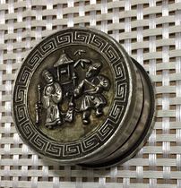 Antique silverware white copper silver plated Qing Dynasty figure cinnabar printing oil box printing clay box handmade with silver crafts