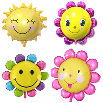 Sun flower smiley face balloon Sunflower aluminum film Wedding room column aluminum foil ball balloon standing moon balloon
