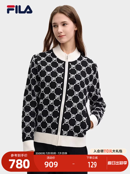 Fila 공식 여성 니트 재킷 2025 스프링 새로운 세련된 캐주얼 컬러 블록 로고 스웨터 카디건 Fila 공식 여성 니트 재킷 2025 스프링 새로운 세련된 캐주얼 컬러 블록 로고 스웨터 카디건