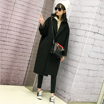 Coat womens Korean version of the long autumn and winter wool coat Small thin college style wild off-shoulder velvet coat