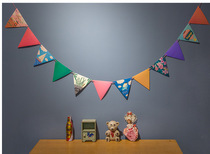 South Korea Props Background Cloth Hanging Pendant Pendant Flag Birthday Party Meeting Ins Cartoon Triangle Paper Color Banner Holiday