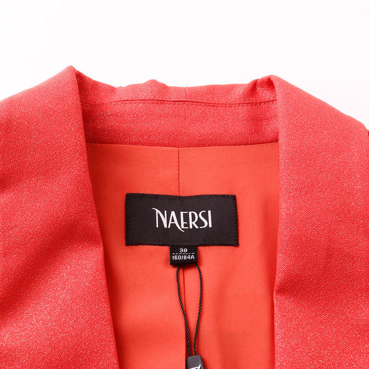 NAERSI娜尔思女装2015新款橘红色一粒扣修身小西装外套女