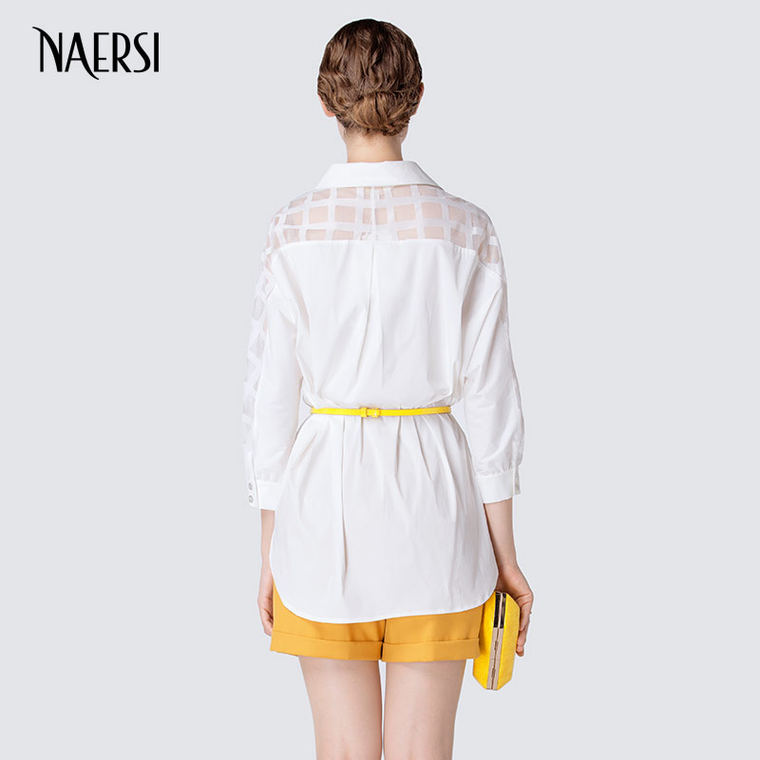 NAERSI/娜尔思2015秋装新款蕾丝衬衫女长袖宽松打底衬衣雪纺衬衫