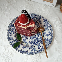 Blue and white porcelain British foreign trade ins ceramic plate dessert plate retro snack cake plate breakfast plate photo flower plate