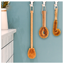 Japan imported natural coconut palm brush household cleaning brush toilet brush toilet brush can hang wooden handle cleaning brush