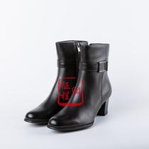 Public hair Womens velvet leather shoes warm area dress autumn and winter plus velvet business leisure head layer cowhide