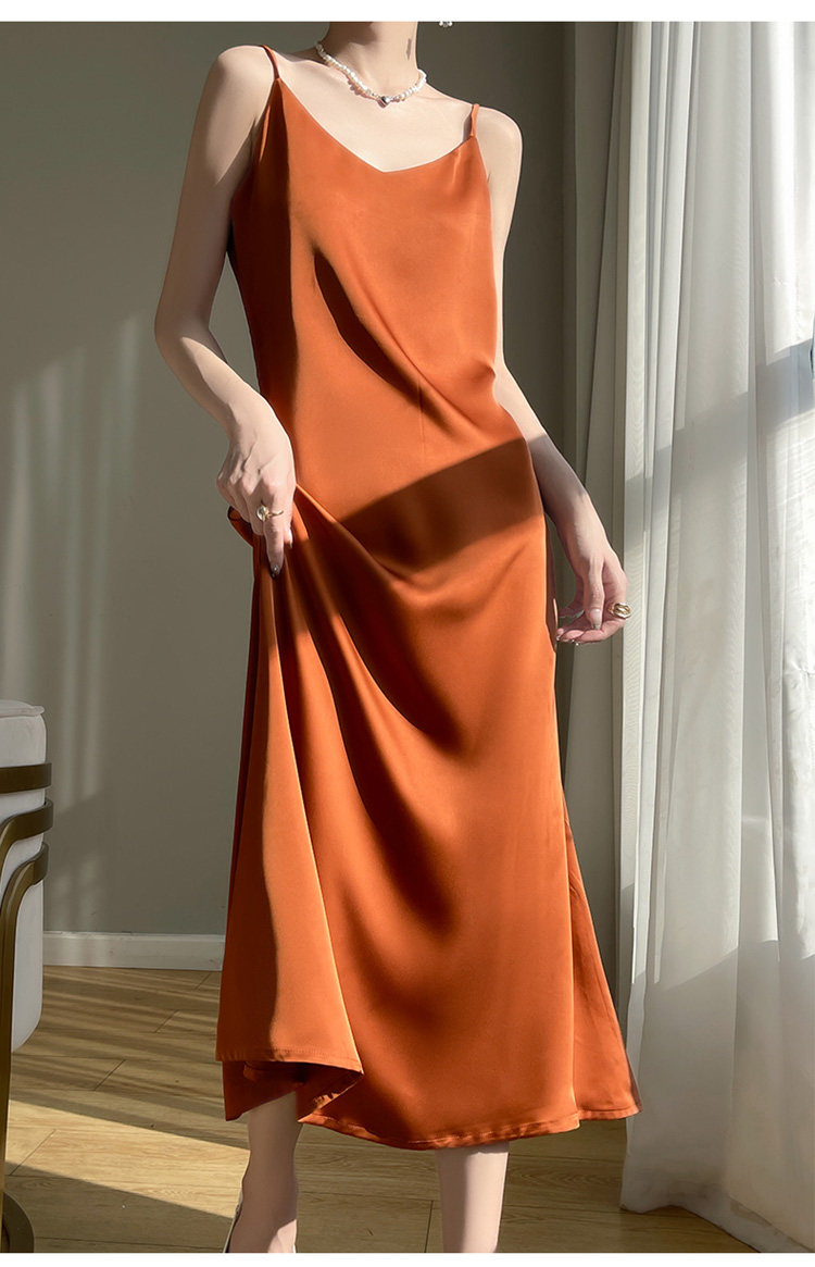 夏季新款连衣裙女质感纯色直筒长裙醋酸缎面高级感长款气质吊带裙