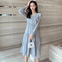 2021 new maternity dress autumn fashion chiffon floral temperament fairy pleated long skirt