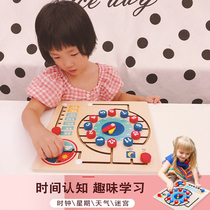 Childrens Enlightenment Early Education Wooden Clock Cognitive Time Weekly Weather Labyrinth Kindergarten Teaching Toys