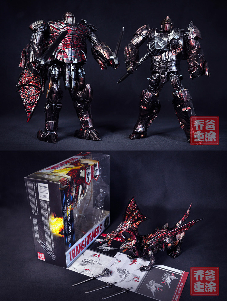 乔爸重涂变形金刚5电影孩之宝圆桌武士三头龙正版金属上色