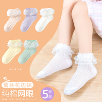 Girls dance socks spring summer cotton thin childrens lace princess socks baby mesh socks spring and autumn