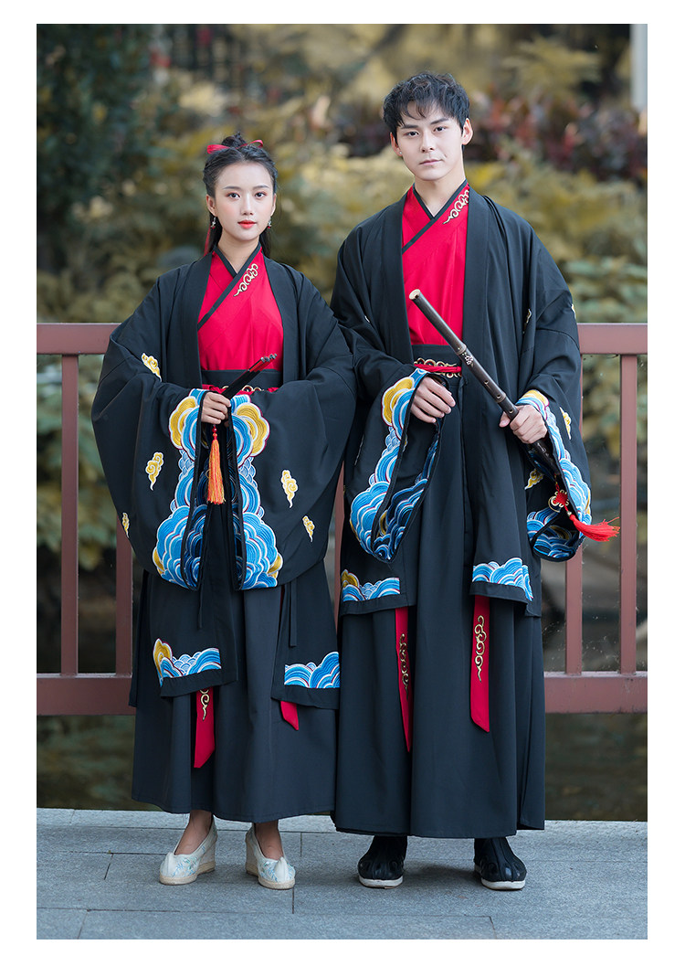 1875原创传统汉服重工刺绣花大袖衫交领齐腰裙大氅套装男女cp情侣