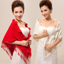 Wedding dress cheongsam thin coat white tassel Lady small scarf bride spring and autumn summer red wedding shawl