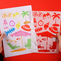 Elementary school students hand copy newspaper template artifact set hollow lace tool ocean tabloid border painting ruler