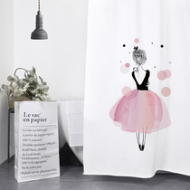 Nordic Mori ins cartoon girl waterproof thick mildew shower curtain set blackout bathroom curtain curtain curtain hanging curtain