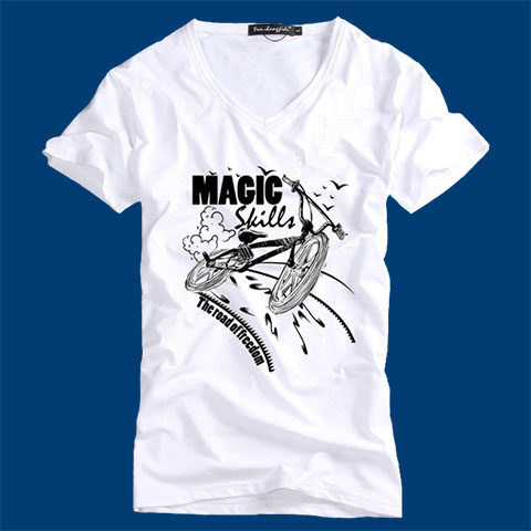 夏季鸡心领男士短袖t恤韩版修身印花t血男装v领体恤衫半袖青年潮