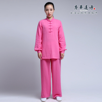 Xiuhua Daoyuan high-quality flax Taiji clothing Taoist performance uniforms five buckle Taiji suit suit