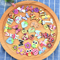 DIY colorful wooden button cute children wooden animal cartoon button painting handmade material sweater small button