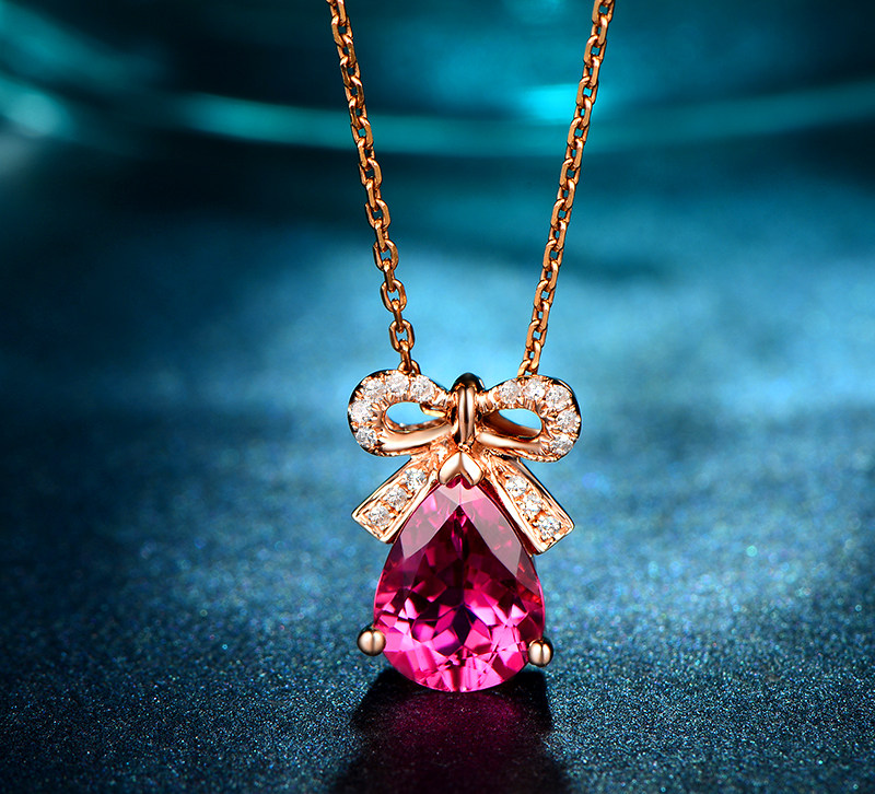 米莱珠宝 1.5克拉天然碧玺吊坠 18k金彩色宝石项坠 彩宝定制