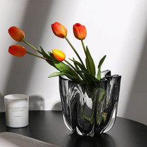 Board room soft cold gray petal mouth shape handmade glass vase simple modern light luxury style countertop flower pattern