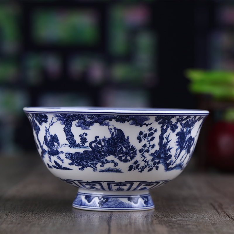 Jingdezhen ceramic bowl Chinese style classic blue and white longfeng guiguzi household porcelain imitation steamed bowl bowl tall bowl