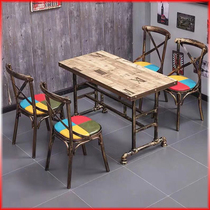 Iron Art Retro Industrial Wind Crossover Chair Catering Refreshment Restaurant Fire Pot Shop Themed Restaurant Grilled Fish Meat Shop Table And Chairs Combination