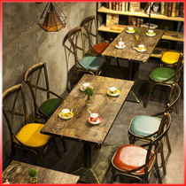 Commercial Retro Industrial Wind Iron Art Catering Shop Fire Pot Shop Online Red Wine Bar Themed Barbecue Restaurant Table And Chairs Combination